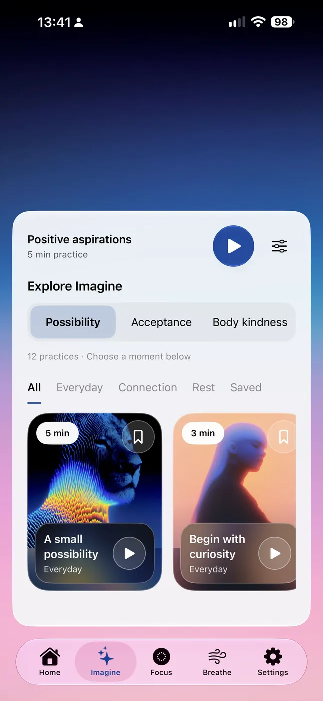 Ultra Zen Imagine practice screen